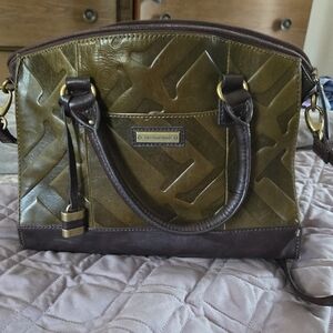 Tignanello Green and Brown Leather Satchel